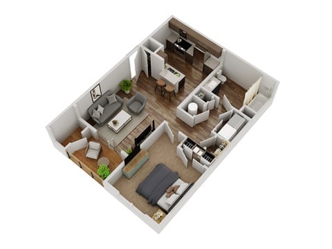 Floor plan for 1 bed, 1 bath, 782 sqft